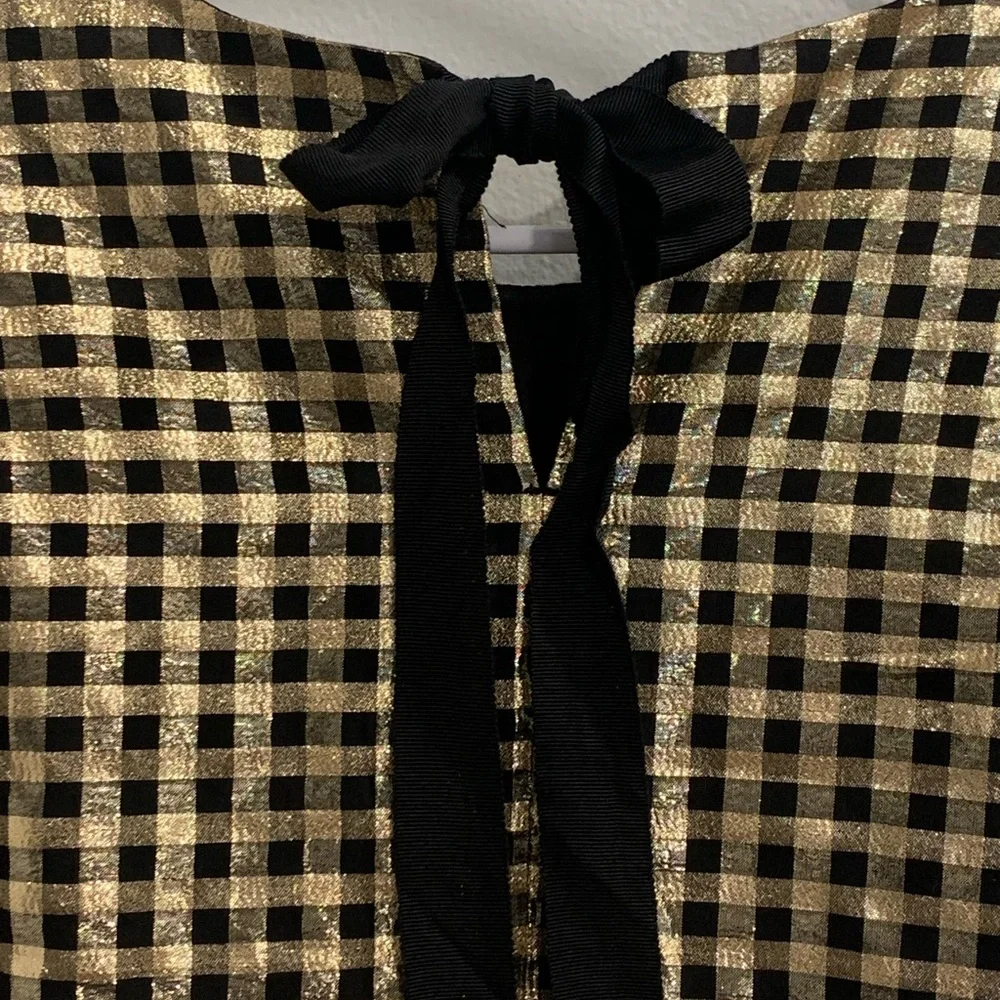J. Crew Black and Gold Checkered Blouse